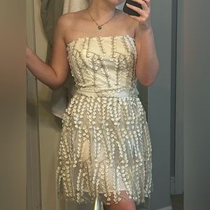 Cream floral strapless dress